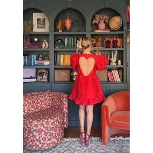 SISTER JANE Red Heart Cut-Out Dress Puff Sleeves Mini Valentine's Day Small